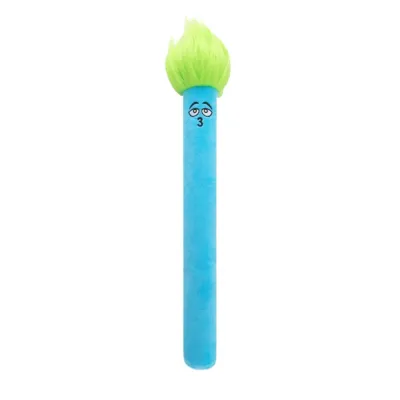 Blue long plush squeaky dog toy with funny monster face and soft furry top design