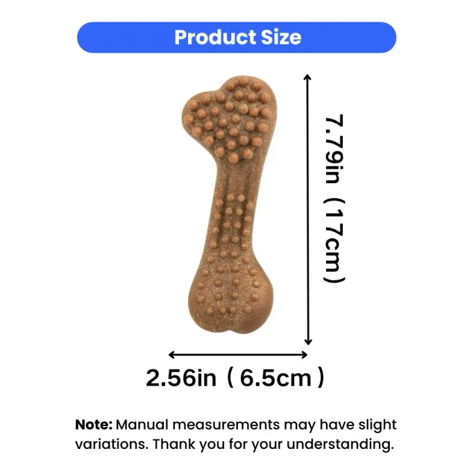 Dog Chew Bone Toy Size Guide 7.79in x 2.56in Size chart of durable dog chew bone toy showing dimensions in inches and centimeters for pet supply wholesale