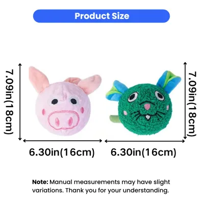 Plush Dog Chew Ball Toy Size Chart 16cm Size chart of plush squeaky dog ball toy measuring 6.30 inches 16cm for small dogs