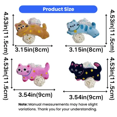 Size chart of silvervine bell rattan ball cat toys showing dimensions in inches and centimeters for pet retail products