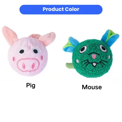 Dog Plush Ball Toy Color Options Pig Mouse Color options of plush dog chew ball toys including pink pig and green mouse styles