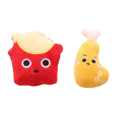 French Fries and Chicken Drumstick Catnip Plush Cat Toys Wholesale Cute french fries and chicken drumstick catnip plush cat toys for indoor cats with soft plush material and PP fiber filling