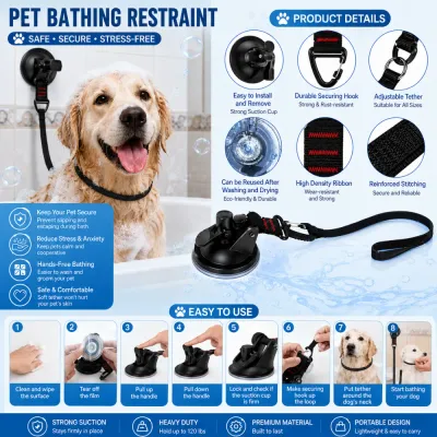Heavy Duty Pet Bathing Restraint for Safe Dog Grooming Heavy duty pet bathing restraint with suction cup and adjustable leash for secure dog bathing