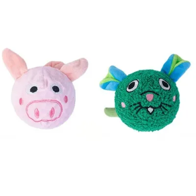 Plush Dog Squeaky Ball Toys Pig and Mouse Design Soft plush dog squeaky ball toys with pig and mouse animal designs for small and medium dogs