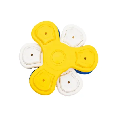 Yellow Rotating Slow Feeder Puzzle Bowl for Dogs Yellow rotating slow feeder puzzle bowl with detachable interactive layers for dog enrichment feeding