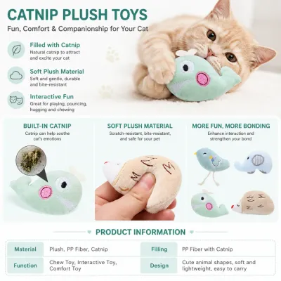 Interactive Catnip Plush Toys for Cats Orange cat playing with soft plush catnip toy in indoor home environment