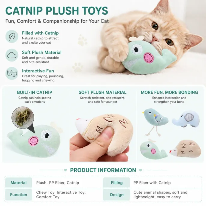Interactive Catnip Plush Toys for Cats Orange cat playing with soft plush catnip toy in indoor home environment