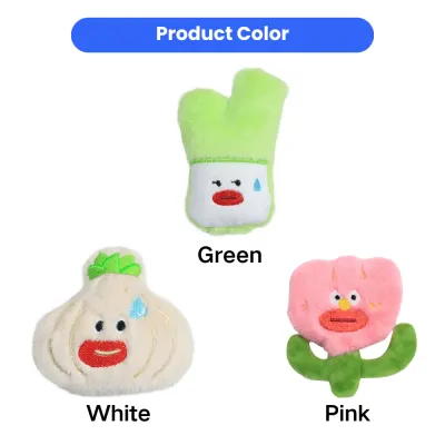 Green cabbage, white garlic, and pink flower catnip plush cat toys available in multiple colors for wholesale pet supplies
