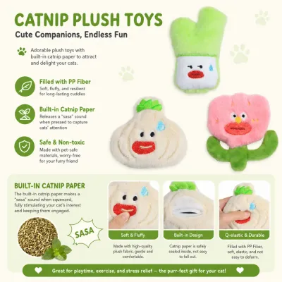 Catnip plush cat toys made with PP fiber and built-in catnip paper for playful and interactive cat enrichment