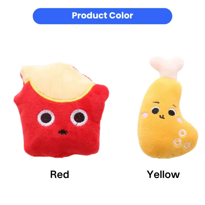 Red french fries and yellow chicken drumstick plush cat toys with catnip for cats and pet shop wholesale