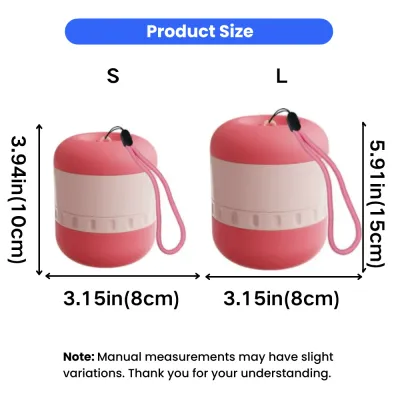 Portable Dog Water Bottle Size Guide Small and Large Portable dog water bottle size chart showing small and large capacity options for pets