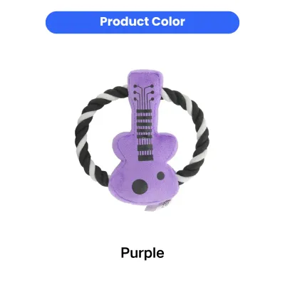 Purple color option for plush guitar rope squeaky dog toy