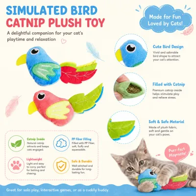 Simulated Bird Catnip Plush Toy Interactive Cat Toy Interactive simulated bird catnip plush toy with PP fiber filling and soft plush material for cats
