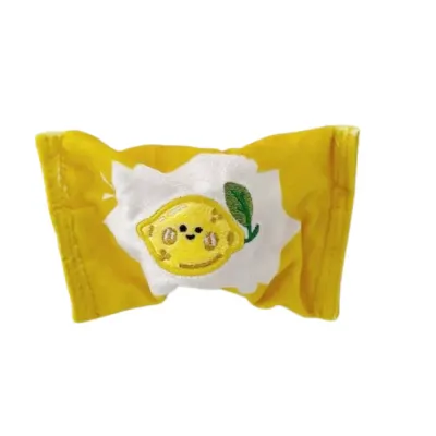 Yellow lemon plush squeaky bounce ball dog toy with soft fabric and hidden elastic TPR ball