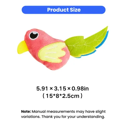 Simulated Bird Catnip Plush Toy Size Details 5.91 Inch Size details of simulated bird catnip plush toy measuring 5.91 × 3.15 × 0.98 inches