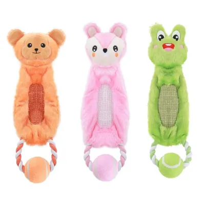 Tennis Pull Ring Animal Dog Toy Set Wholesale Plush animal dog toys with rope pull ring and tennis ball for interactive chewing and tug play