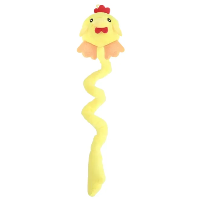 Yellow chicken spring tail catnip plush toy with bouncy tail and plush fabric for cats