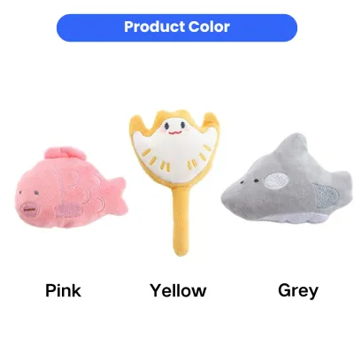 Ocean Animal Cat Toys Plush Collection Colors Pink yellow and grey ocean animal plush cat toys for cats with soft fabric design
