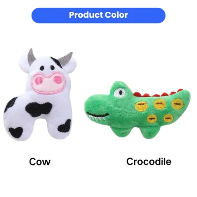 Crocodile and cow style plush catnip cat toys available in multiple animal designs