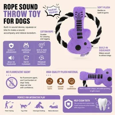 Interactive plush rope squeaky dog toy with cotton rope, soft plush, and teeth-cleaning features