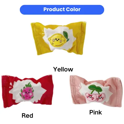 Yellow, red, and pink fruit squeaky bounce ball dog toys available in multiple color styles