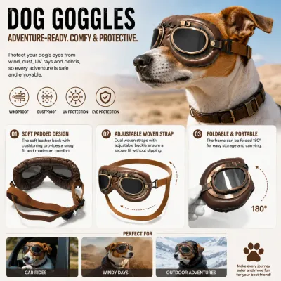 Protective Dog Goggles for Car Rides and Outdoor Adventures Windproof and UV protection dog goggles with padded frame and adjustable strap