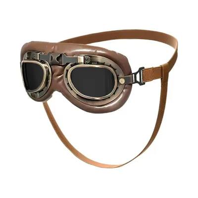 Bronze Dog Goggles with Grey Lenses Adjustable Pet Eyewear Bronze dog goggles featuring dark grey protective lenses and elastic head strap