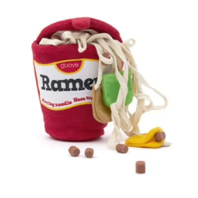 Plush Ramen Noodle Snuffle Dog Toy for Treat Training Plush ramen noodle snuffle dog toy with hidden treat pockets and soft noodle strips for interactive sniffing games