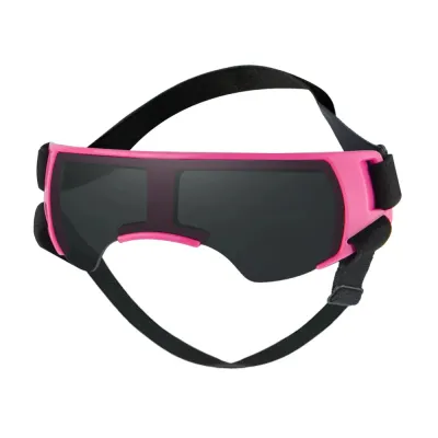 Pink Adjustable Dog Goggles for Outdoor Protection Pink UV protection dog sunglasses with elastic straps and curved lens