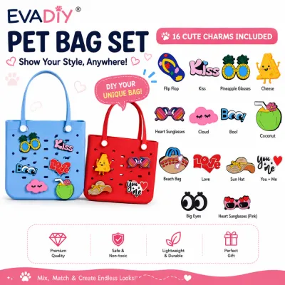 EVADIY Customizable Pet Bag Set with 16 Cute Charms Included EVADIY EVA pet bag set with decorative charms for cats and small dogs