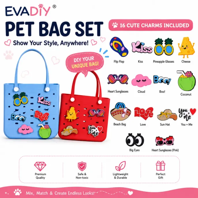 EVADIY EVA pet bag set with decorative charms for cats and small dogs
