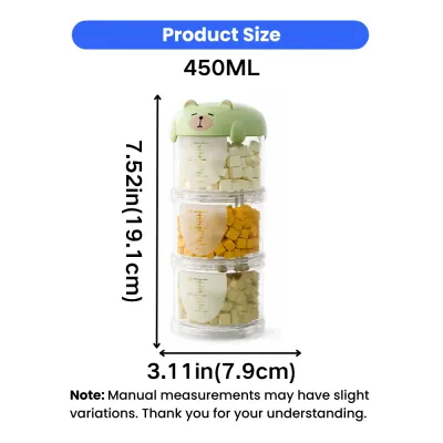 Size chart of 450ML portable pet food storage container measuring 7.52 inches high and 3.11 inches wide for easy carrying