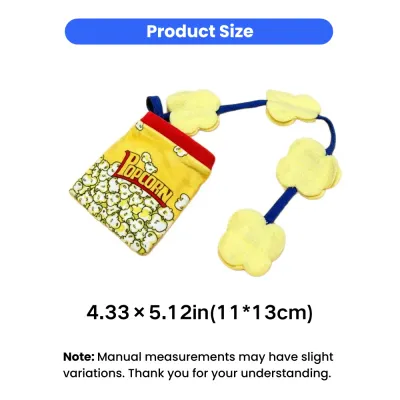 Popcorn Treat Pouch Dog Toy Size Reference 11×13cm Popcorn crinkle dog toy size chart showing 4.33 × 5.12 inch dimensions for plush interactive dog toy