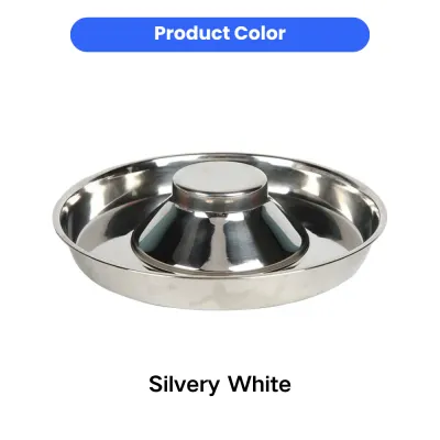 Stainless Steel Slow Feeder Dog Bowl Silver White Color Silver white stainless steel anti-tip slow feeder dog bowl with durable polished finish