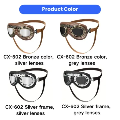 Dog Goggles Color Options Bronze and Silver Frame Styles Multiple color variations of adjustable dog goggles with silver and grey lenses