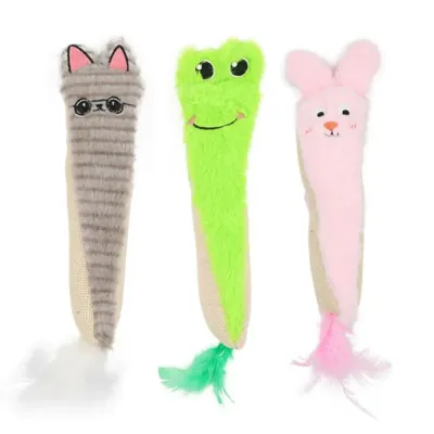 Plush catnip cat toys with crinkle paper and sound design in frog, cat and rabbit styles
