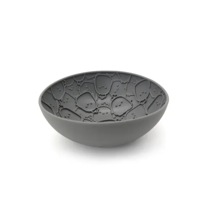 Grey Silicone Wobble Dog Slow Feeder Bowl Grey silicone wobble slow feeder bowl with raised texture for dogs
