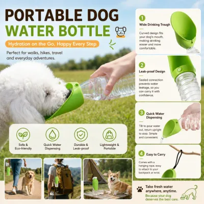 Portable dog water bottle with leak-proof design and foldable drinking trough for outdoor use