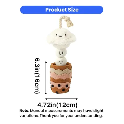 Size guide for plush cloud milk tea cup squeaky dog toy measuring 6.3 inches