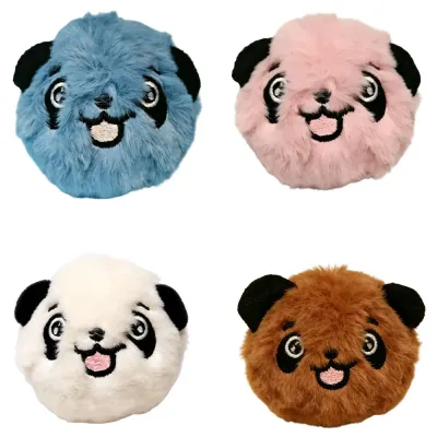 Plush Panda Bounce Ball Dog Toy Color Options Color options of plush panda bounce ball dog toy in blue, pink, white and brown for wholesale pet stores