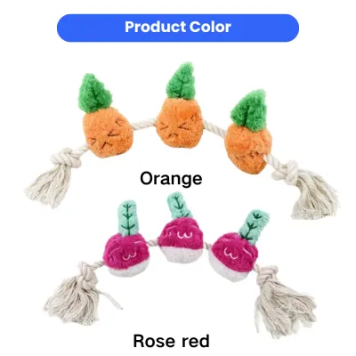 Plush Vegetable Rope Dog Toys Wholesale Pet Toys Carrot and radish plush rope dog toys with soft plush and cotton rope