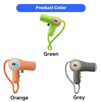 Plush Hair Dryer Dog Toy Color Options for Pet Stores Plush hair dryer dog toys in green orange and grey color options