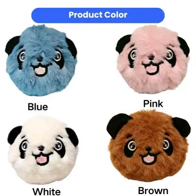 Colorful Plush Panda Dog Toy Collection Blue, pink, white and brown plush panda dog toys with soft fluffy fabric and bounce ball design