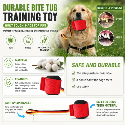 Durable Bite Tug Dog Training Toy for Interactive Play Durable dog bite tug training toy with bite resistant material and soft nylon handle