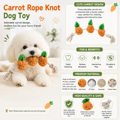 Interactive Carrot Rope Dog Toy for Puppies Interactive carrot rope dog toy with plush texture and durable cotton rope