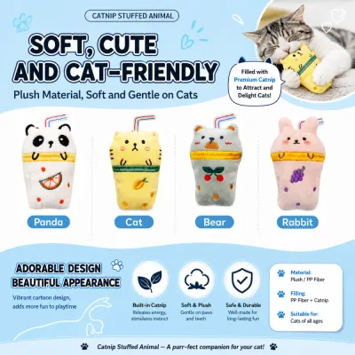 Soft Plush Catnip Stuffed Animal Cat Toy Soft plush catnip stuffed animal cat toy with PP fiber filling and cartoon animal design
