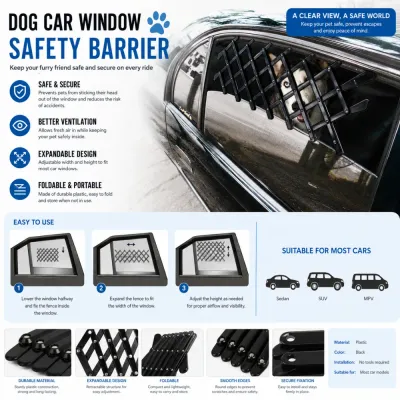 Dog Car Window Safety Barrier Installation Guide Dog car window safety barrier installed on car window for pet travel safety and ventilation