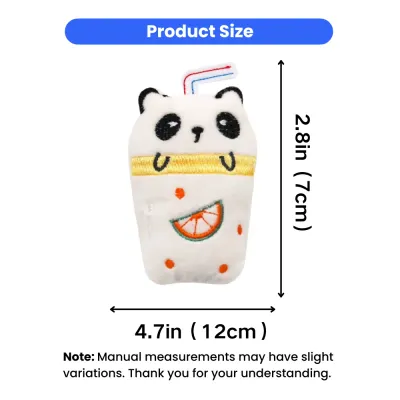Catnip Plush Cat Toy Size Details Size chart of plush catnip stuffed animal toy measuring 4.7in x 2.8in for cats
