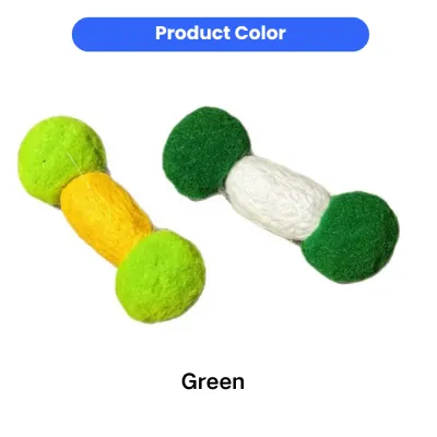 Green natural silkworm pupa felt ball cat toy with soft wool texture and bell inside