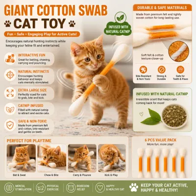 Felt Giant Cotton Swab Cat Toy with Natural Catnip Felt giant cotton swab cat toy infused with natural catnip for playful cats